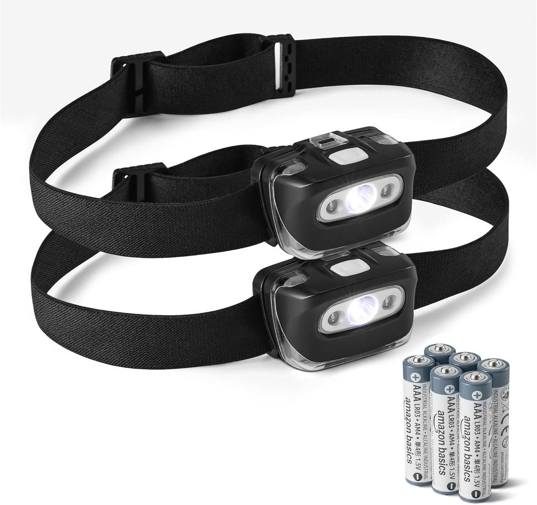 Amazon Basics Outdoor and Camping Essentials headlamps, 2-Pack, Black