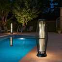 TRIROCKS Outdoor Floor Lamp 2 Piece Solar Powered Lantern Wicker Solar Patio Lamp with Olifen Rope Waterproof Rattan Outside Solar Deck Light for Patio Garden Lawn Yard (Black)
