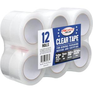 Pacific Mailer Clear Packing Tape, Packaging Tape for Shipping Packaging Moving Sealing 2 Inch Wide, 2.0mil Thickness, 110 Yard Per Roll, Total 1320 Yards [Pack of 12 Rolls]