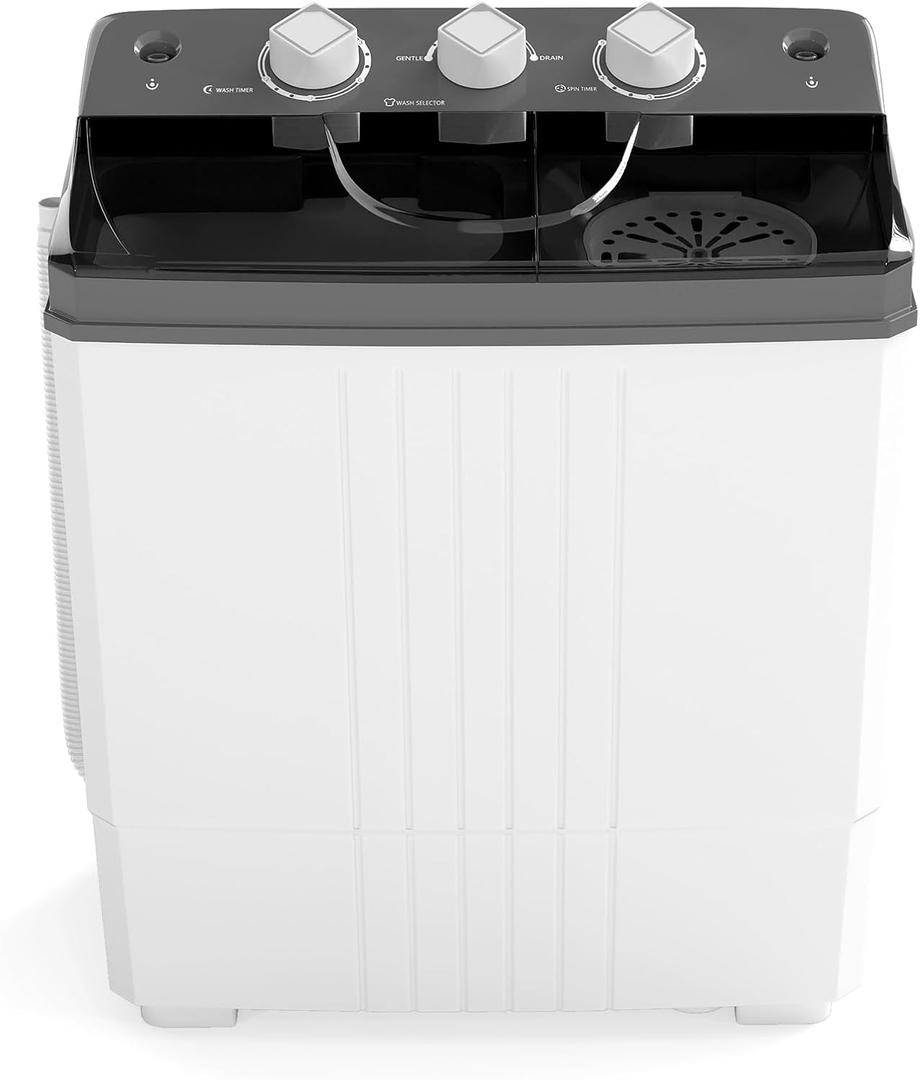 Portable Washing Machine, Twin Tub 20Lbs Capacity, Compact Laundry Washer(12Lbs) and Spinner(8Lbs), Durable Design for Apartment Dorm RV, Grey+White