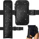 Rave Fan Bag with Cell Phone Pocket Fan Case Bag with Arm Leg Band Buckled Zippers and Hidden Zipper Pocket for Music Raves and Circuit Party (Glitter Black)