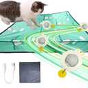 ZVGV 2 in 1 Interactive Cat Toys for Indoor, Toy Fast Rolling Ball in Play Mat, Kitten Automatic Toy Motion Activate, Rechargeable Kitten Toys Ball(Green)