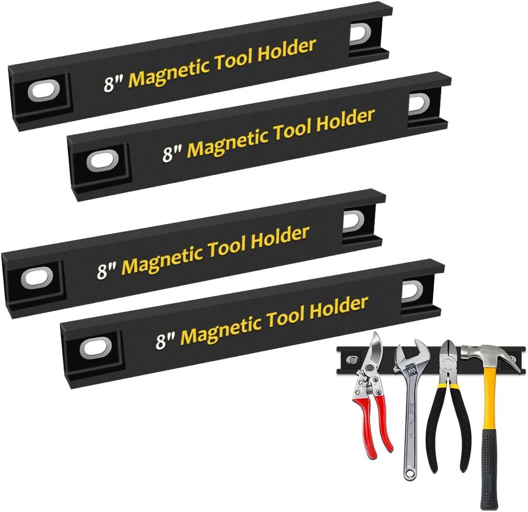 8' Heavy Duty Magnetic Tool Strip, 4 Pack Rubber Protected, Storage Organizer for Garage Shop Wall Workbench Screwdriver Wrench Pliers
