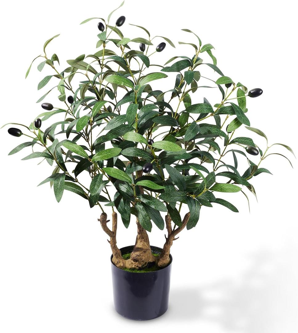 2ft Artificial Easter Olive Tree with Pot, Spring Tabletop Faux Plants Mini Trees for Home Office Living Room Modern Decor 16 Fruits (1ft 11in)