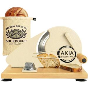 Manual Bread Slicer for Homemade Sourdough Rounds with Beeswax Bread Bag (2-in-1 Set)  Hand Crank Bread Cutter, Adjustable Thickness, Guide Rail, Uniform Artisan Slices (Cream)