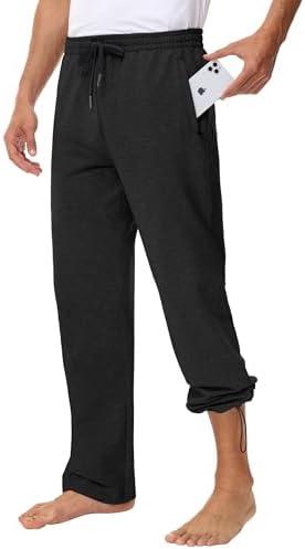 MIVEI Men's 30" 34" 36" Cotton Yoga Sweatpants - Athletic Casual Lounge Open Bottom Straight Leg Loose Pants Zipper Pockets, Size L