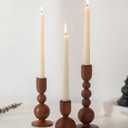 NUPTIO Candlestick Holders for Home Decor: Set of 3 Wood Taper Candle Holders for Thanksgiving Table Centerpieces - Mid Century Modern Caramel (Brown)