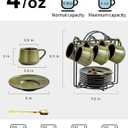 YHOSSEUN Ceramic Espresso Cups Set of 6, 4 Oz Expresso Shots Cup with Stand, Saucers & Spoons, Small Coffee Cup for Double Espresso, Mocha and Tea, Green