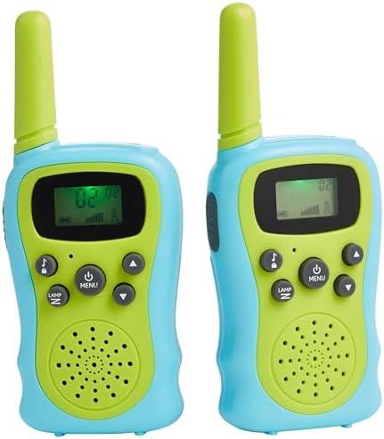 Amazon Basics Kids Walkie Talkie Set, Range Extending Set of 2, for Camping or Birthday Toys, Green and Blue
