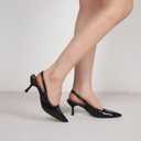 Women's Slingback Heels Pointed Toe Mid Heel Dress Shoes Pump Shoe (6, Blue Black)