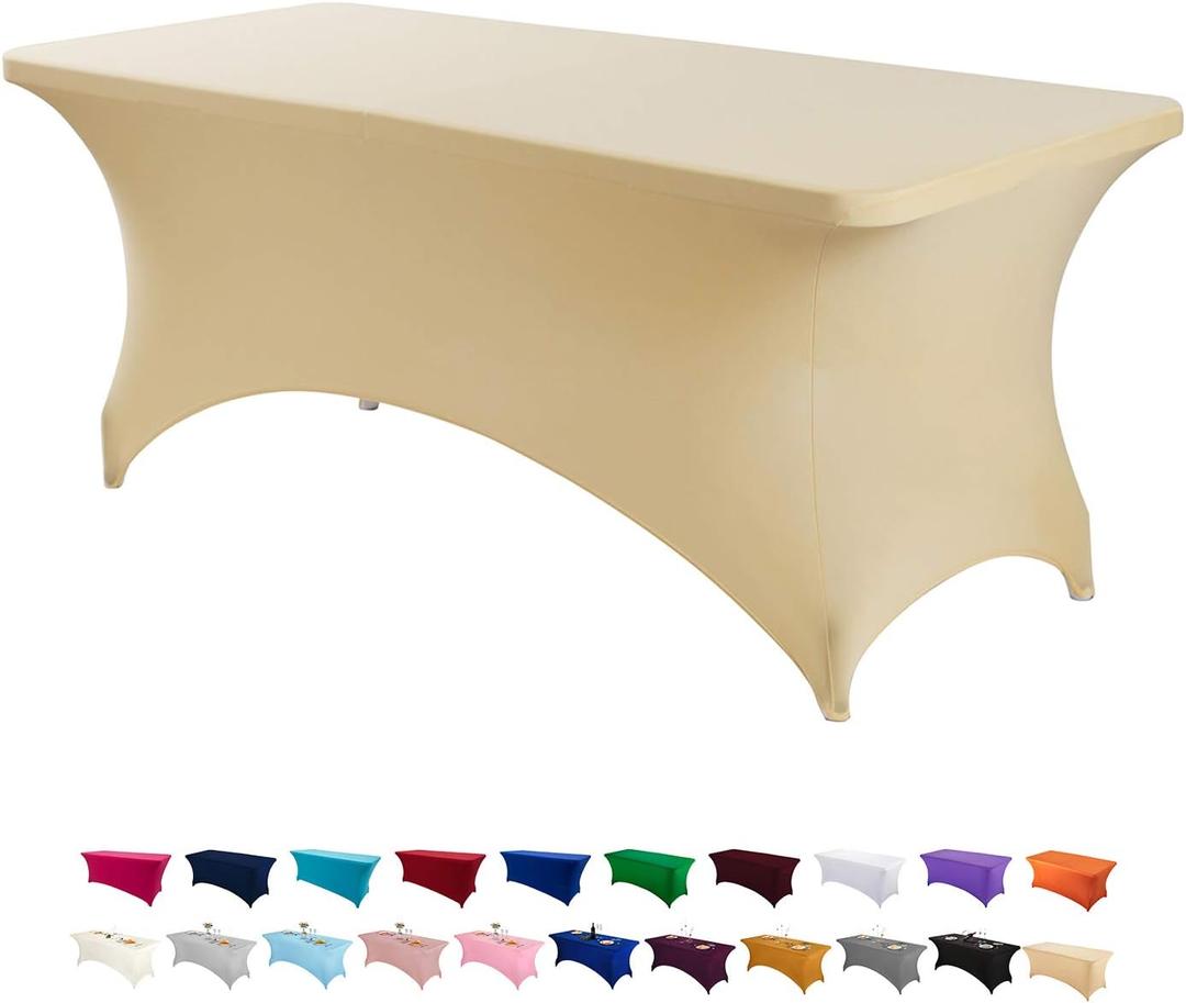 Peomeise 6FT Spandex Table Cover Rectangular Stretch Spandex Tablecloth (Champagne,6FT)