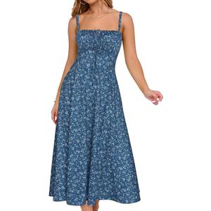 YATHON Women's Summer Midi Corset Boho Dresses Casual Floral Spaghetti Straps Lace Up Dress Flowy Aline Beach Sundress
(Large.)
