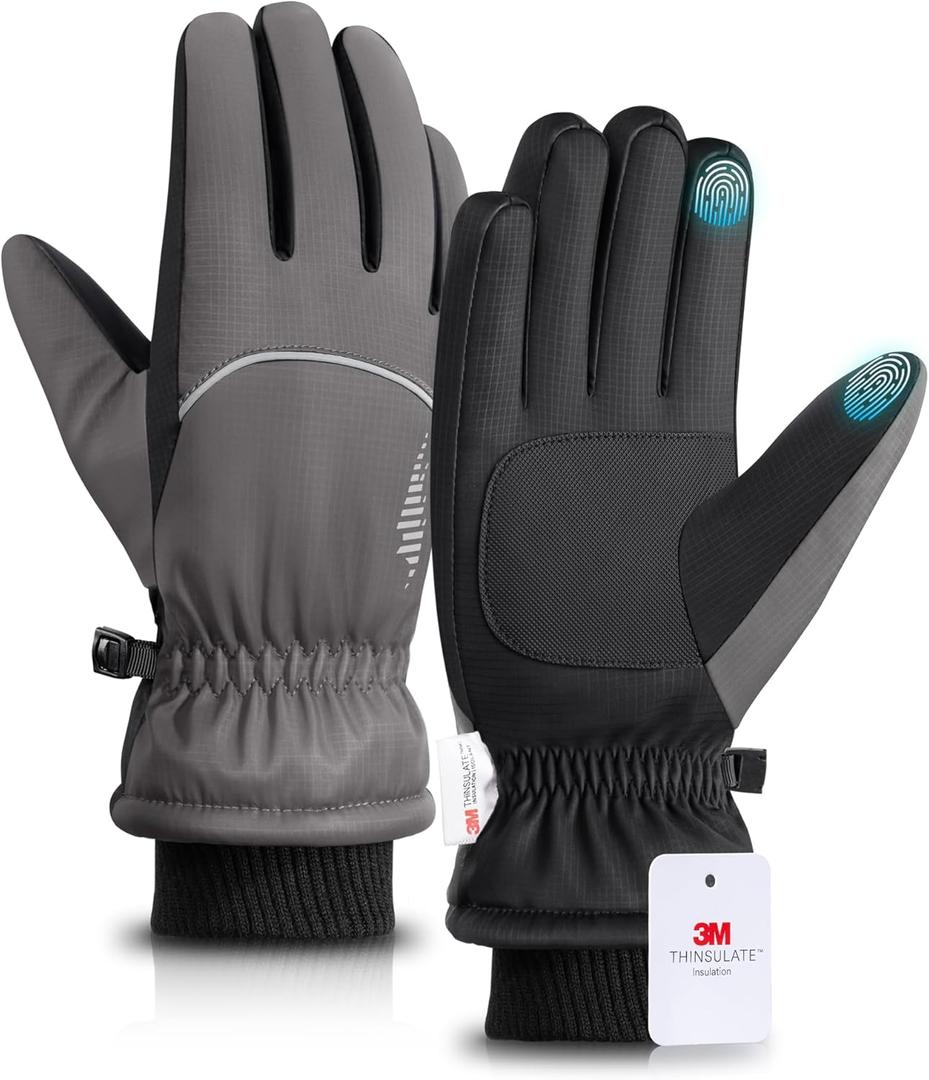 rivmount Winter Gloves with Waterproof/Touchscreen/Warm, Thermal Snow Glove for Cold Weather Running, Ski, Cycling, Women Men (Small, Gray)