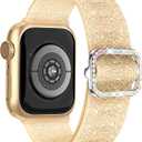 Wipalor Sparkly Stretchy Nylon Band Fit Bling Apple Watch Bands for Women (42mm Series 11/10)41mm 40mm 38mm, Elastic Sport iWatch Bands for Cute Glitter iPhone Watch Series 11 10 9 8 7 6 5 4 3 SE-Gold
