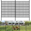 Toolterritary 5 Panels No Dig Garden Fence with Gate, 32 in(H) X12.1 ft(L) Metal Fence Panels, Thickened Rustproof Garden Fencing, Animal Barrier for Dogs, Rabbits, and Patio
