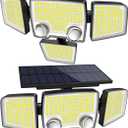 Tuffenough Solar Outdoor Lights with Motion Sensor - 2500LM Bright 4 Heads LED Security Flood Light with 2 Sensors - 3 Modes Solar Powered Detected Wall Lamp Fixtures Waterproof for Outside Yard
