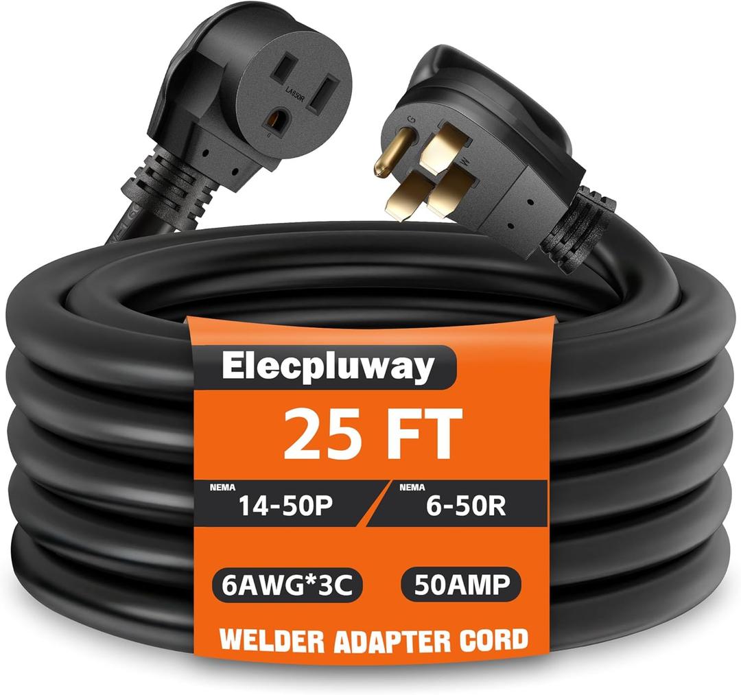 25 FT 6 AWG Heavy-Duty Welder Extension Cord, NEMA 14-50P to 6-50R Adapter Cord, 50 Amp 250 Volts, STW 6AWG/3C for Generator, RV, Tesla EV Charger