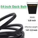 196103 54 Inch Deck Belt for Husqanra Craftsman Poulan LGT2654 YTH 24V54 GTH2654 Lawn Mowers with 54" Decks Replace 532196103 587686701 53219610, 5/8" x 147-1/2"