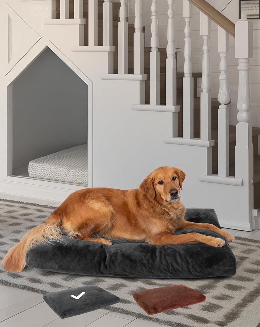 OhGeni Comfort Fluffy Dog Bed with Removable Washable Cover & Waterproof Lining, Light Chew & Scratch Resistant, Non-Slip Soft Crate Bed for Large, Medium, Small Size Dogs, 41in(Gray)
