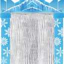 wearage 71 Inch 5 Pcs Winter Party Door Banner with Fringe Foil Curtain Castle Frozen Theme Party Decoration Door Cover Classroom Wonderland Porch Decor for Classroom Home