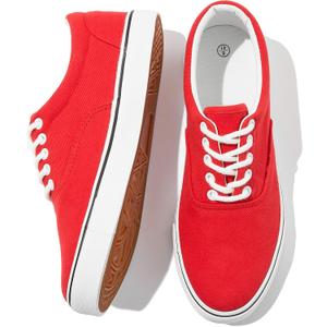 FRACORA Mens White Canvas Shoes Low Top Canvas Sneakers Lace Up Casual Shoes (10, Red)