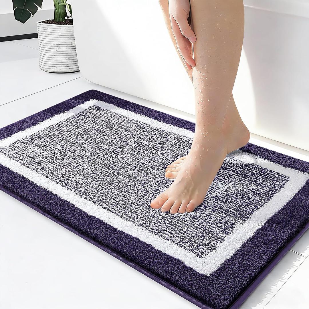 OLANLY Small Bathroom Rugs 24x16, Extra Soft and Absorbent Microfiber Bath Rugs, Non-Slip, Machine Washable, Quick Dry Shaggy Bath Carpet, Bath Mats for Bathroom Floor, Tub, Shower, Purple