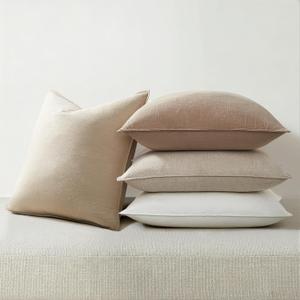 Linen Soild Decorative Throw Pillow Covers Soft Accent Farmhouse Pack of 4 Natural Cushion Case 20 x 20 Inch Pillowcase with Flange for Chair Couch Sofa Bedroom Living Room Home Decor
