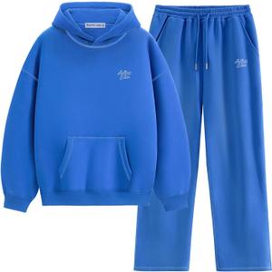 Aelfric Eden Womens Sweatsuits 2 Piece Set Oversized Fleece Hoodie and Sweatpants Track Suits Sweat Matching Lounge Pants (Medium, Blue)
