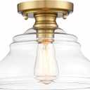 MEXO Industrial Semi Flush Mount Ceiling Light Modern Clear Glass Light Fixture Farmhouse 10" Close to Ceiling Lights in Brushed Gold for Hallway Bedroom, Kitchen Entryway Cafe Bar Porch Dinning Room