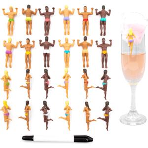 NPW Drinking Buddies Ultimate Party Edition Drink Markers & Wine Glass Charms  Customizable with Pen - Wedding & Large Party Accessories with Pen (24 Count, Mixed Male & Female Buddies)