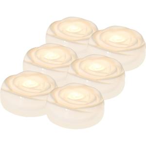 Aignis 6pcs Flameless LED Floating Candles, White Rose Plastic Tealights Battery Operated, 120+ Hours Glow Time, Cozy Light for Romantic Pool/Bathtub/Hot Bath/Wedding Centerpiece Decor(D2.83*H1.42)