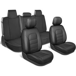 Deluxe Edition Napa Leather Seat Covers Full Set  Black Car Seat Covers Front Seats and Back Car Seat Protector, Waterproof and Universal Fit for Most Small to Medium Autos, Trucks & SUVs