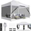 COBIZI 10x15 Canopy Tent, Heavy Duty Pop up Canopy with Sidewalls, Waterproof Easy Setup Canopy with Mosquito Netting, Outdoor Instant Screen Tents for Parties, Wedding, Backyard with Carry Bag, White