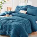 HYMOKEGE Teal Queen Comforter Set Seersucker 7 Pieces, All Season Luxury Bed in a Bag for Bedroom, Bedding Set with Comforters, Sheets, Pillowcases & Shams