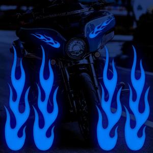 Flame Decals for Cars, Blue Flame Stickers for Helmet, Reflective Decals for Motorcycles Bike Skateboard Decoration, 4 PCS (29*6)