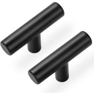 Estmoon 30 Pack Cabinet Knobs Matte Black Drawer Knobs Stainless Steel 2 Inch Overall Length Dresser Knobs for Cabinets Cupboard Bathroom Kitchen Hardware, Single Hole T Bar Knobs