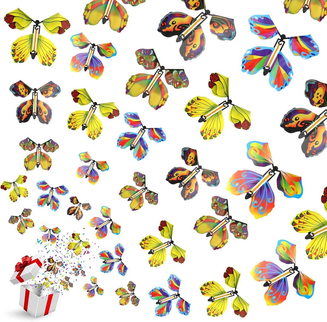 20 PCS Flying Butterfly Toy, Wind Up Flying Butterfly Surprise Box Wind Up Butterfly Surprise Toy for Wedding Birthday Party Book and Greeting Cards(5 Styles)