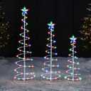 JOIEDOMI 3 Pack Spiral Christmas Tree Lights, 218 LED Outdoor Lighted Tree with Star Topper & Stakes, Christmas Decorations for Yard Porch Patio Garden Holiday Xmas Eve Night Dcor, Multicolor