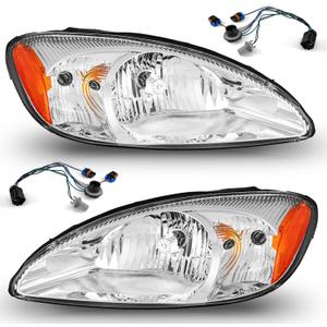 WEELMOTO Headlights Assembly For 2000-2007 Ford Taurus Headlight Assembly Replacement For 2000 2001 2002 2003 2004 2005 2006 2007 Ford Taurus Headlamp Chrome Housing Amber Reflector Left + Right Side