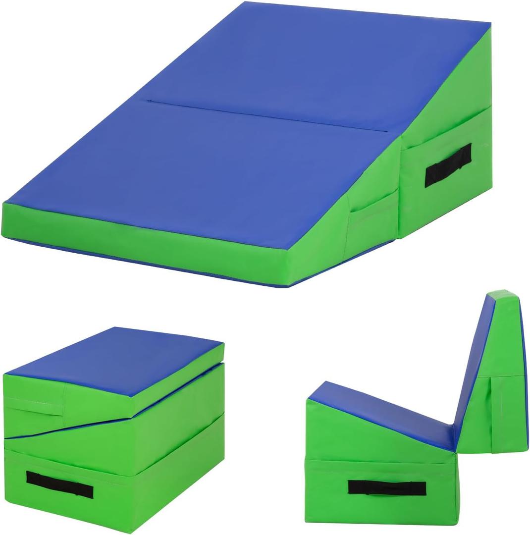 BestMassage Gymnastics Mat Incline Mat Tumbling Mat Folding Gymnastic Tumbling Mat Indoor/Outdoor Exercise Mat Home Gym Yoga Mat with Handle (34x24 Inch, BLUE)
