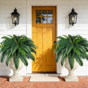 Der Rose 2 Pack 45"/60 Leaves Large Fake Ferns, UV Resistant Outdoor Artificial Plants Faux Boston Ferns Fake Bushes for Outdoor Planters, Porch Patio Garden Hanging Basket Home Decor