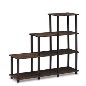 FURINNO 3 shelves, Turn-N-Tube Ladder Space Shelf, Walnut/Brown