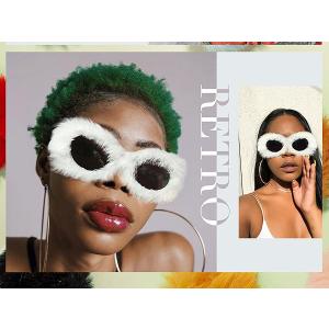 FEISEDY Plush Fuzzy Oval Sunglasses Women Y2K Punk Soft Velvet Shades Ladies Handmade Party Masquerade Eyewear B9085 (Whit)