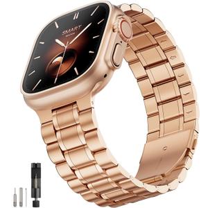 Bestig Compatible with Apple Watch Bands for Men Women 49mm 46mm 45mm 44mm 42mm(Series 3 2 1), Stainless Steel Metal Business Wristband Strap for iWatch Ultra Series 11 10 9 8 7 6 SE 5 4, Rose Gold