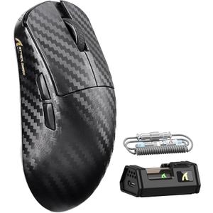 ATTACK SHARK R11 Ultra 8K Carbon Fiber Wireless Gaming Mouse with 42000 DPI-PAW3950 MAX Sensor-49g Lightweight, Nordic 52840 MCU Chip, Wired/ BT/ 2.4Ghz Programmable, RGB Coiled Cable for PC(Black Wave)