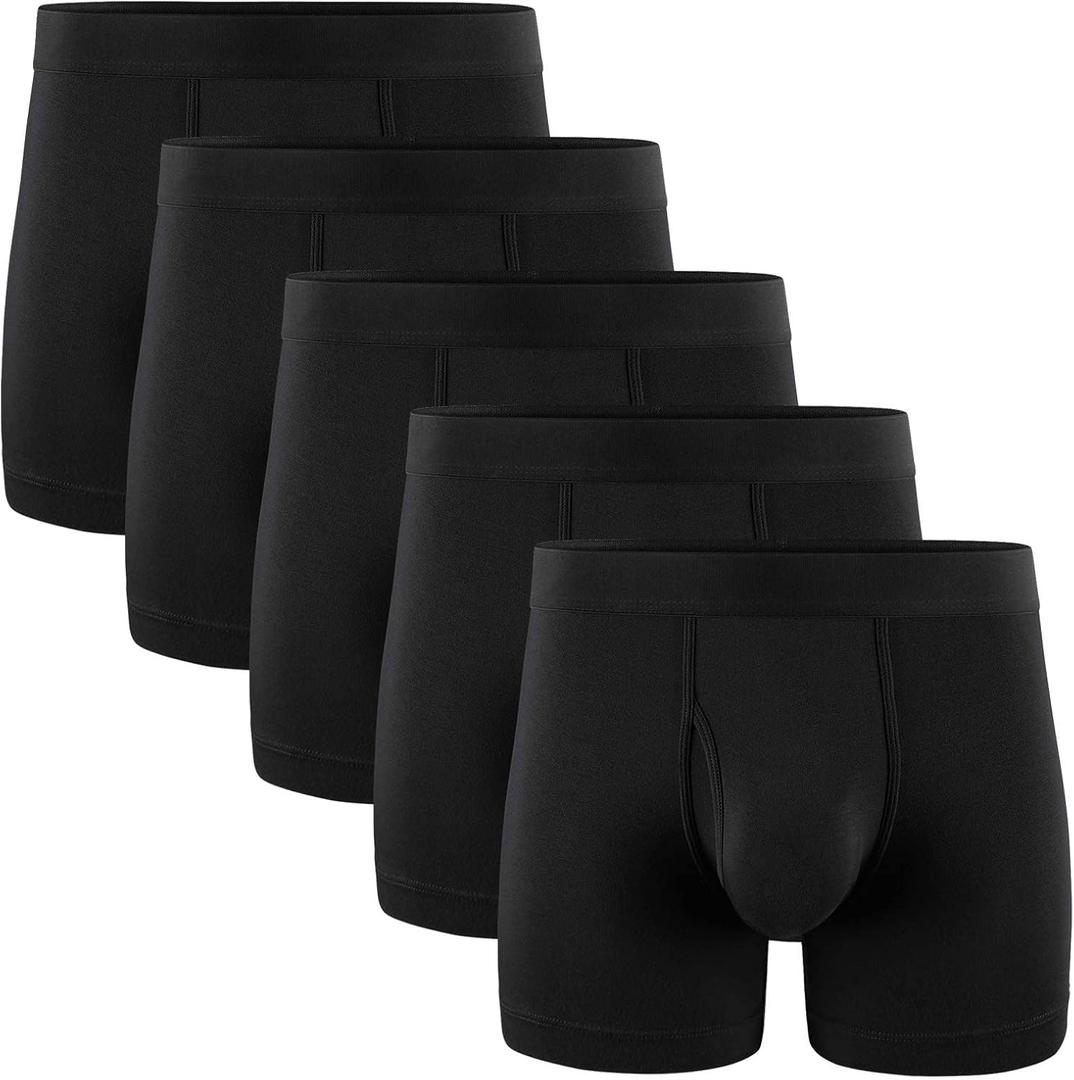 5Mayi Mens Underwear Boxer Briefs for Men Cotton Men's Boxer Briefs Black Pack of 5, Medium