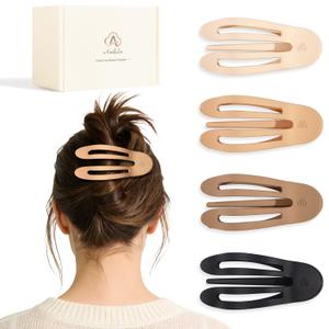 Large Flat Hair Claw Clips for Thick Medium Thin Hair for Women, French Duckbill Hairclips, Strong Hold Non Slip Hair Barrettes for Yoga Driving - 4Pcs Matte Neutral Color