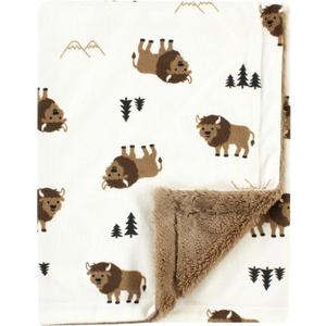 Hudson Baby Unisex Baby Plush Blanket with Furry Binding and Back, Wild Buffalo, One Size