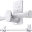 Curtain Rods No Drilling for Windows 30 to 90 Inches,5/8 Inch Diameter No Drill Small Curtain Rod Set with 3M Adhesive Brackets, White