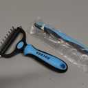 Docrok Pet Grooming Combo - Blue Deshedding Brush with Metal Comb for Detangling and Dematting Long, Matted Fur on Cats and Dogs, Blue